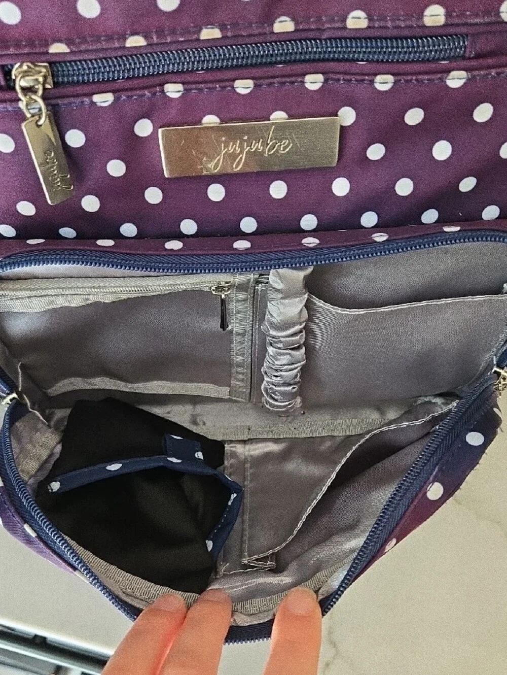 Ju-Ju-Be Purple/Navy Polka Dot Baby Bag